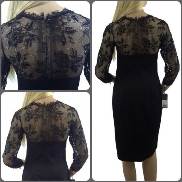 NWT Tadashi Shoji Black Lace Sequin Dress 10 | Mob Wife Dark Romance Luxury LBD - Picture 7 of 11